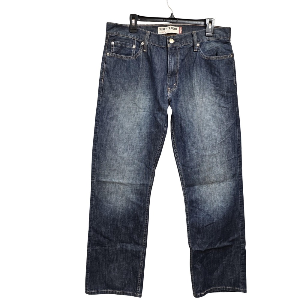 Levis 514 Jeans Mens 36x32 Blue Medium Wash Slim Straight Denim Classic Casual - Picture 2 of 10